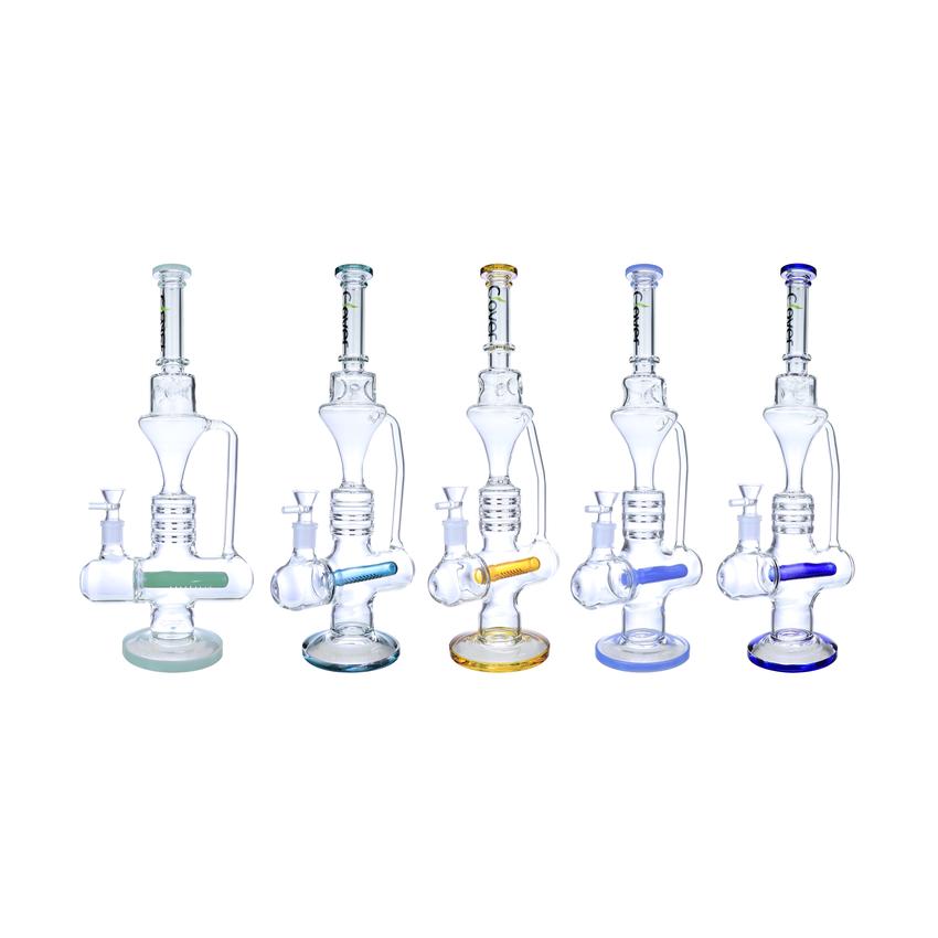 Clover 17" Inline Perc Recycler Waterpipe - Colors May Vary - (1 Count)