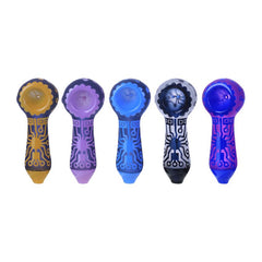 Clover 4" Tribal Etched Handpipe Colors May Vary (1 Count)