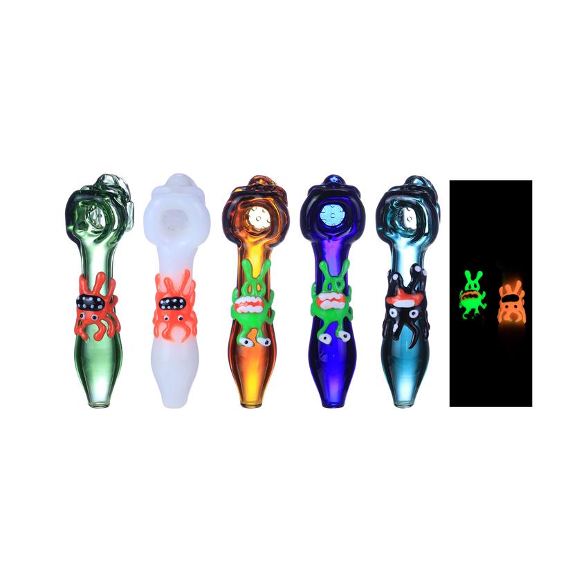 Clover 4.7" Slime Character Glow in the dark Handpipe -Colors May Vary - (1 Count)