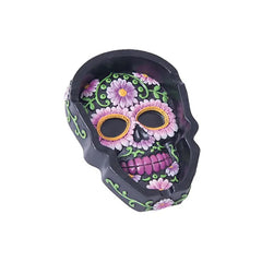 POLY STONE FLORAL SKULL SHAPE ASHTRAY LT164